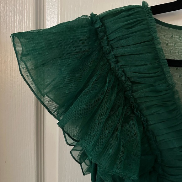 NWT Anthropologie Geisha Designs Tiered Tulle Mini Dress in Green | Size 6 - Picture 4 of 8